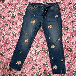DRIFTWOOD Dark Blue Floral Embroidered Jeans